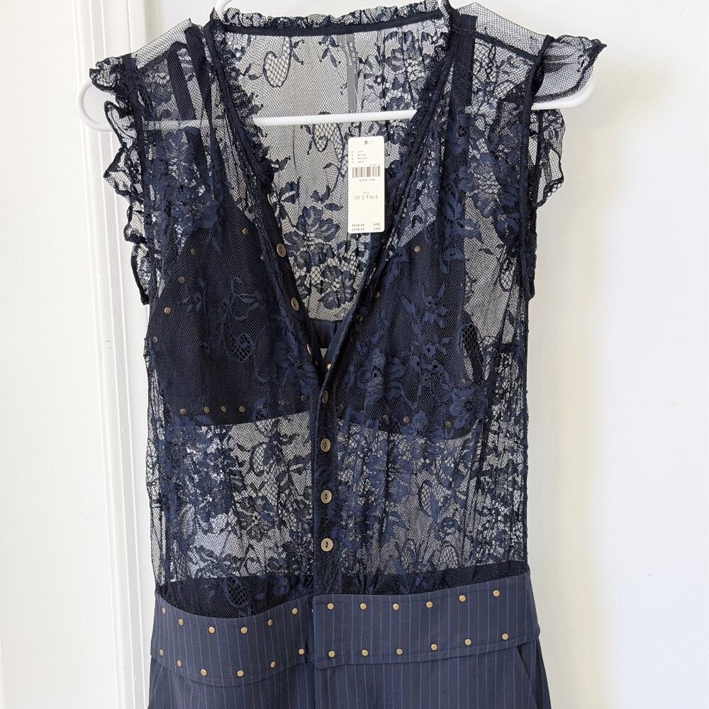 By Anthropologie Lace Pinstripe Jumpsuit 2 tall - Picture 7 of 10